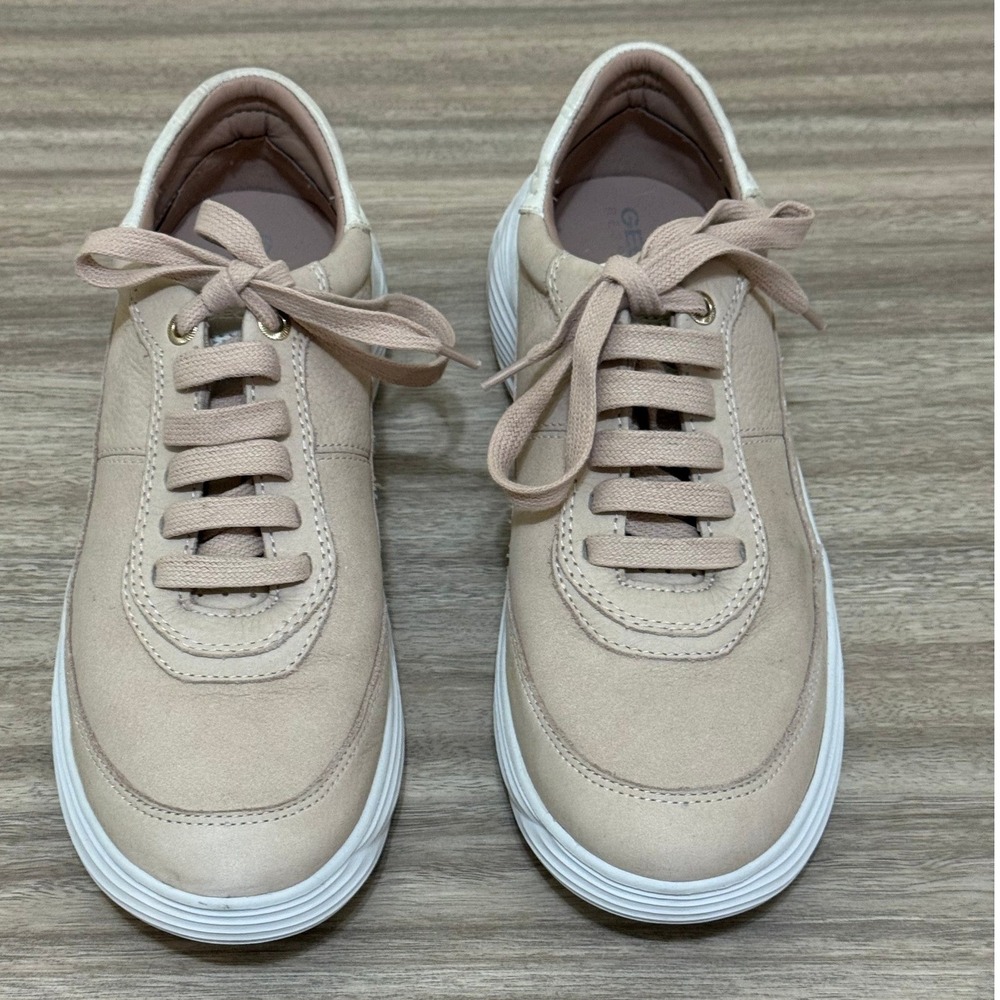 Geox Respira Women Shoes Beige 10 Leather Low Top Sneakers Italian Minimalist View 3